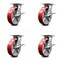 Service Caster 8 Inch Red Poly on Cast Iron Caster Set with Roller Bearing and Brake SCC SCC-35S820-PUR-RS-SLB-4 - alternate 1